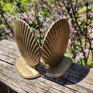 Vintage Brass Scallop Shell Bookends Classic Nautical Decor Solid brass Pair